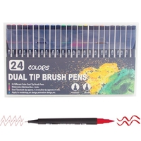 24 couleurs stylos pinceaux à double pointe fineliner et pointe pinceau marqueurs d