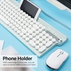 2.4G Clavier Souris Combo Fonctionnement Silencieux Mode Veille Automatique Boutons Multifonctions Rétro Ronde Clé Caps Support De Téléphone,  Rose