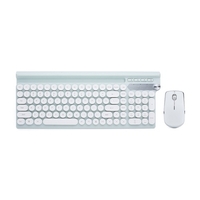 2.4G Clavier Souris Combo Fonctionnement Silencieux Mode Veille Automatique Boutons Multifonctions Rétro Ronde Clé Caps Support De Téléphone,  Vert