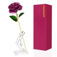 24K Plaqué Or Rose Fleurs Artificielles Or Trempé Rose avec Support Cadeau Saint Valentin pour Femme Petite Amie Mère Enseignant