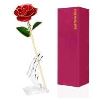 24K Plaqué Or Rose Fleurs Artificielles Or Trempé Rose avec Support Cadeau Saint Valentin pour Femme Petite Amie Mère Enseignant
