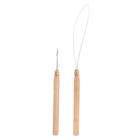 2Pcs Fashion Hair Extension crochet de traction outil aiguille enfile-aiguille anneau Micro perles en bois poignée Loop avec fer fil Hotting