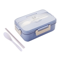 3 boîtes à lunch en paille de blé Contenants de repas à 3 compartiments avec cuillère à paille de blé en acier inoxydable Kit de baguettes de fourchette en option anti-fuite sans BPA,  sans micro-ondes,  pour adultes et enfants,  bureau,  école,  piq