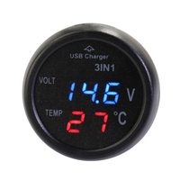 3-en-1 multifonctionnel numérique tension moniteur de température multimètre voiture moto batterie voltmètre testeur de température