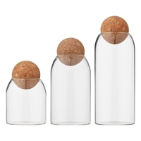 3 PCS Verre Conteneur De Stockage Des Aliments Bocaux Transparent Boîte De Stockage Des Aliments avec Joint Hermétique Couvercle En Bois Boule pour Grains Thé Café Sucre Noix Farine