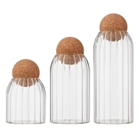 3 PCS Verre Conteneur De Stockage Des Aliments Bocaux Transparent Boîte De Stockage Des Aliments avec Joint Hermétique Couvercle En Bois Boule pour Grains Thé Café Sucre Noix Farine