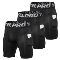 3 pièces / ensemble hommes Shorts de compression avec poche séchage rapide court