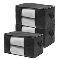 3 pièces grand organisateur de sac de rangement à linge pliable avec poignées fermeture à glissière et conception de fenêtre visuelle transparente