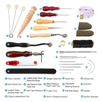 31 pièces outils de couture en cuir bricolage en cuir artisanat kit de couture à la main avec rainure alêne ciré dé à coudre
