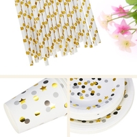 32 portions jetables papier tasse plateau de papier paille papier couverts ensemble Star Dots bronzage fête de mariage événement Vaisselle ensemble