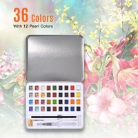 36 couleurs solide peinture aquarelle pigment dessin dessin ensemble de peinture avec 12 couleurs nacrées pinceau à eau pinceau crayon gomme éponge pour artistes débutants étudiants adultes
