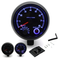 3, 75 pouces Car Universal Black Tachymètre Jauge Bleu Inter Shift light 0-8000 RPM