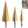 3pcs HSS Step Drill Bit Set 4-32mm 4-20mm 4-12mm Rainure Droite Foret Step Foret Titane Enduit Bois Métal Trou Cutter Core Foret Ensemble Métrique