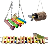 3pcs oiseau perroquet jouets oiseau échelle en bois jouet de balançoire cage à oiseaux pour animaux de compagnie