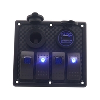 4 Gang Blue LED Switch Panel with 5V 4.8A Dual USB Car Charger & Cigarette Lighter Socket & Wiring Kits for RV Car Truck Marine Boat