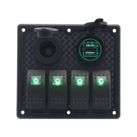 4 Gang Blue LED Switch Panel with 5V 4.8A Dual USB Car Charger & Cigarette Lighter Socket & Wiring Kits for RV Car Truck Marine Boat