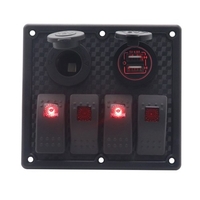 4 Gang Blue LED Switch Panel with 5V 4.8A Dual USB Car Charger & Cigarette Lighter Socket & Wiring Kits for RV Car Truck Marine Boat