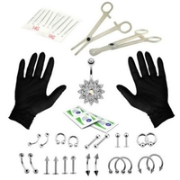 41 pièces corps Piercing bijoux Kit nez Tragus ventre langue lèvre aiguilles Piercing barre anneau en acier inoxydable bijoux outil