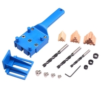 41 pièces ensemble de gabarit de goujon en bois rapide gabarit de trou de poche portable adapté 6/8 / 10mm forets perforateur droit pour menuiserie goujons guide de forage manchon en métal bleu