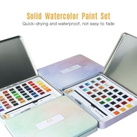 48 Couleurs Solide Peinture Aquarelle Pigment Dessin Peinture Ensemble avec Brosse À Eau Pinceau Crayon Gomme Éponge pour Artistes Débutants Étudiants Adultes