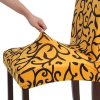 4pcs Stretch Amovible Lavable Court Dîner Seat Cover Soft Lait Soie Spandex Impression Couverture de Couverture de Chaise pour Wedding Party Hôtel Salle À Manger Cérémonie Chaise Couvre Siège Orange