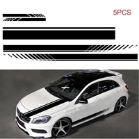 5 pièces universel noir voiture course corps côté bande jupe toit capot autocollant autocollant pour toutes les voitures PVC décalcomanie
