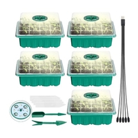 5PCS Plateau de démarrage de graines de plantes avec lampes de culture pour planter des graines 60 cellules de semis Kit de démarrage de plantes biologiques avec 5 étiquettes 2 outils de transplantation