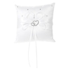 6 * 6 pouces Porte-bières à double coeur en satin Ensemble oreiller et mariage Ensemble de chariot à fleurs avec strass Ruban Décor Blanc