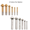 6 Pcs 90 Degrés 3 Flûte Titane Revêtement Chanfreinage Cutter Forets Chanfrein Fraise Bits Set pour Évier Trous Acier Inoxydable Cuivre Métaux Argent