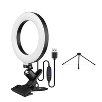 6, 3 pouces 2700K-5500K Selfie Ring Video Light avec trépied de table à fixation par pince 3 couleurs à intensité variable 11 niveaux de luminosité 360 degrés rotatifs