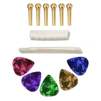 6Pcs Broches de pont en cuivre + 1Pc Saddle + 1Pc Nut + 5Pcs Guitar Picks Set Folk Guitar Accessories