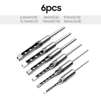 6pcs foret à trou carré pour le travail du bois scie-cloche à mortaiser burin en acier forets ensemble 1/4 pouce,  5/16 pouce,  3/8 pouce,  1/2 pouce,  9/16 pouce,  5/8 pouce pour le bois