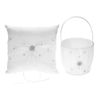 7 * 7 pouces blanc satin strass décoré anneau porteur oreiller et mariage fleur fille panier ensemble