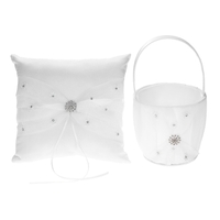 7 * 7 pouces blanc satin strass décoré anneau porteur oreiller et mariage fleur fille panier ensemble