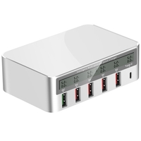 818 Intelligent Multi-port USB Chargeur rapide Écran LCD adaptatif Adaptateur sans fil Charge rapide QC 3.0 Type-C Port EU Plug