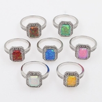 925 argent Sterling Fashion diamant CZ carré cubique simulé opale bague femme fille mariage fiançailles bijoux