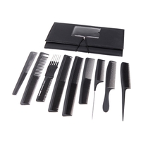 9pcs peigne de cheveux Salon Pro noir mis en plastique coiffeurs coupe peignes ensemble avec une pochette support caisse