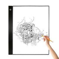 A3 LED Tracing Light Box Pad Tablette Graphique 4mm Ultra-Mince Planche À Dessin Copyboard 3 Niveaux Gradation avec Échelle Séparée Plaque Clips Câble USB pour Artiste Animation Conception Croquis Calligraphie