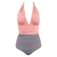 Abody femmes une pièce maillot de bain élégant Sexy col en V licou évider rayé ventre contrôle Bikini ensemble maillot de bain