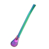 Acier inoxydable paille cuillère réutilisable cuillère à boire pailles Double filtre plat lisse Design pailles