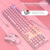 Ajazz clavier mécanique souris combo clavier de jeu filaire USB ensemble de souris 104 touches clavier léger mixte rose (interrupteur bleu)