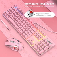 Ajazz clavier mécanique souris combo clavier de jeu filaire USB ensemble de souris 104 touches clavier léger mixte rose (interrupteur bleu)