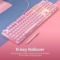 Ajazz clavier mécanique souris combo clavier de jeu filaire USB ensemble de souris 104 touches clavier lumière mixte rose (interrupteur rouge)
