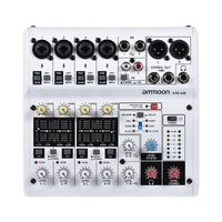 ammoon AM-6R 8-Channel carte son numérique console de mixage audio console de mixage intégré 48V alimentation fantôme alimenté par 5V Power Bank avec adaptateur secteur Câbles USB pour l