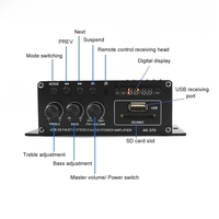 Amplificateur de puissance mini AK370 Audio BT Récepteur audio numérique AMP Fente pour carte mémoire USB Lecteur MP3 Radio FM Écran LCD avec télécommande Dual Channel 20W + 20W Contrôle du volume des graves graves pour utilisation en voiture