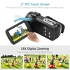 Andoer 2.7K Caméra vidéo numérique Ultra HD Caméscope DV 36MP Zoom 16X Écran tactile LCD rotatif de 3 pouces Détection de mouvement à la lumière IR Accéléré au ralenti avec objectif grand angle 0.39X 2pcs Piles rechargeables Microphone externe 