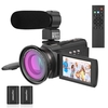 Andoer 4K/60FPS 48MP WiFi Ensemble de Caméra Vidéo Numérique 1 Caméscope Enregistreur + 1 Microphone + 1 Télécommande + 2 Piles + 1 Objectif de Caméra avec Zoom 16X 3 Pouces Écran Tactile IR Infrarouge Night Sight Cold Shoe Mount