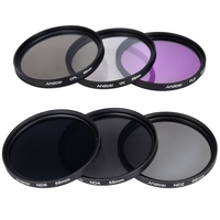 Andoer 55mm Lens Filter Kit UV + CPL + FLD + ND (ND2 ND4 ND8) avec le chiffon Carry Pouch Holder / Cap Lens Cap / Objectif / Tulip & Rubber Parasoleils / Nettoyage