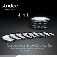 Andoer 55mm UV + CPL + Close-Up + 4 + étoiles 8 points filtre filtre circulaire Kit circulaire polarisant filtre Macro Close-Up étoiles filtre de 8 points avec sac pour Canon Nikon Pentax Sony DSLR Camera