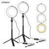 Andoer 6 pouces LED Ring Light Kit avec 2 * Ring Light 3200K-6500K Dimmable USB alimenté + 2 * trépied de bureau + 2 * rotule en métal flexible pour la diffusion en direct en ligne enseignement vidéo conférence éclairage produit photographie